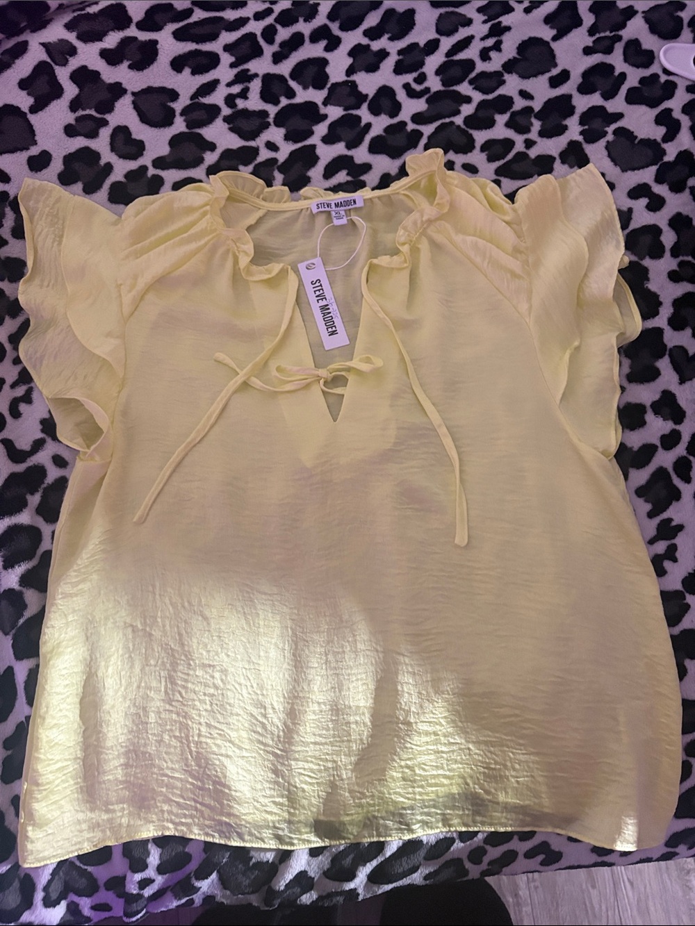 Steve Madden Pale Yellow Ruffle Tie-Front Blouse
